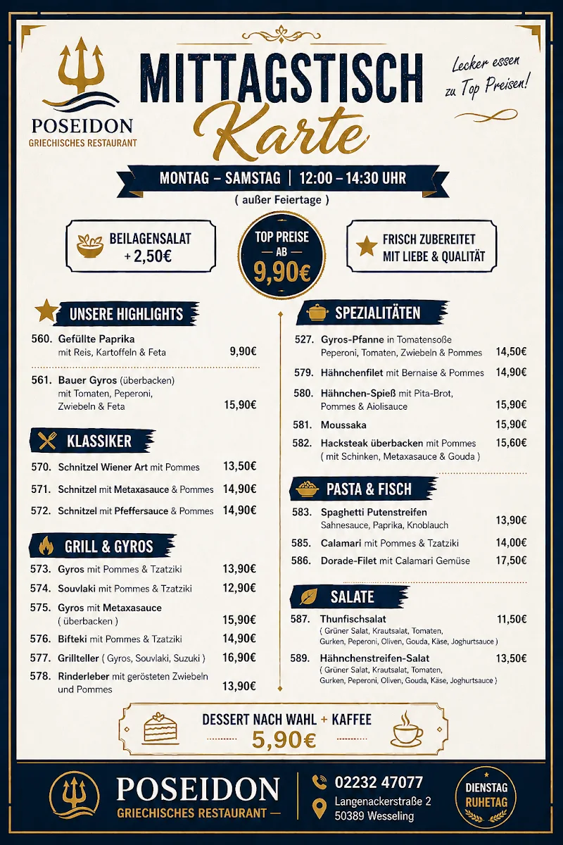 Poseidon – Speisekarte in Wesseling, Nordrhein-Westfalen