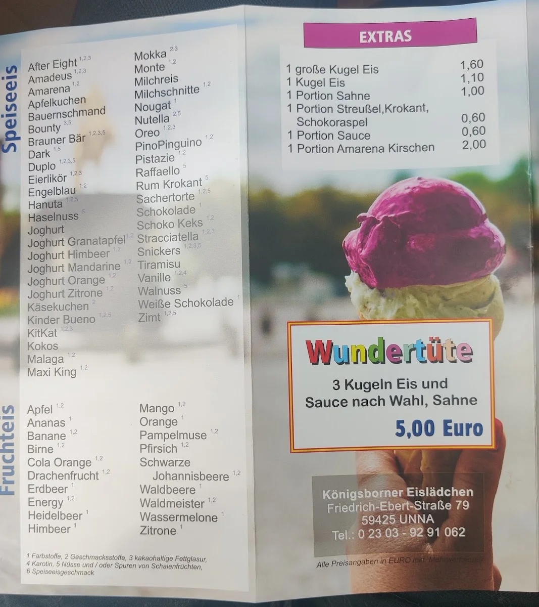 Königsborner Eislädchen – Speisekarte in Unna, Nordrhein-Westfalen