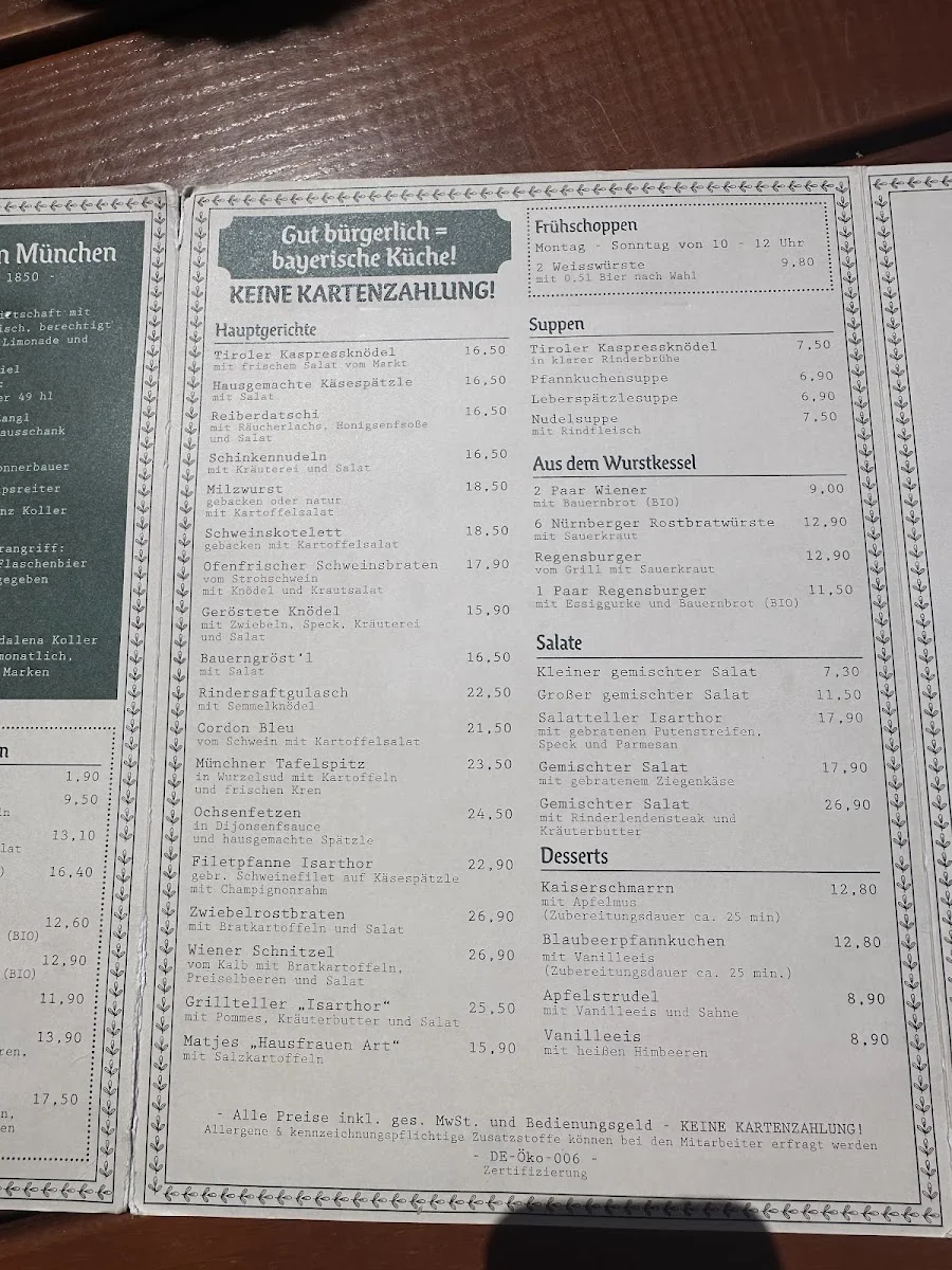 Gasthaus Isarthor – Speisekarte in München, Bayern
