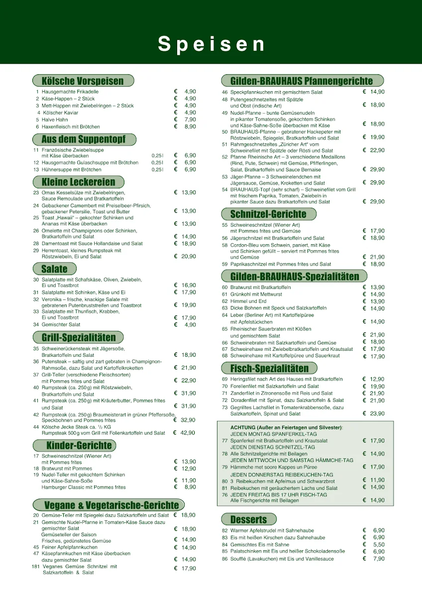 Gilden Brauhaus Ihr Restaurant und Brauhaus in Köln Mülheim – Speisekarte in Köln, Nordrhein-Westfalen