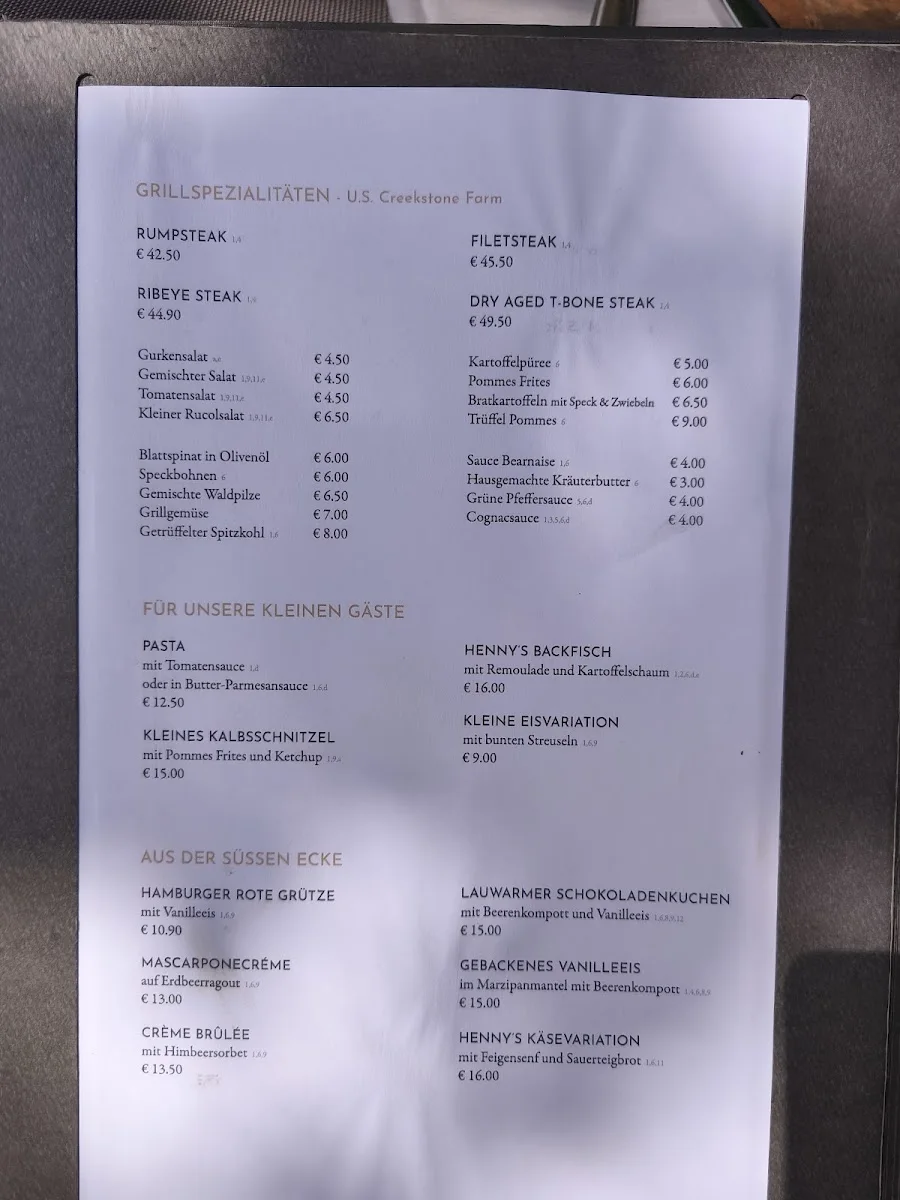Henny's Restaurant & Events – Speisekarte in Hamburg