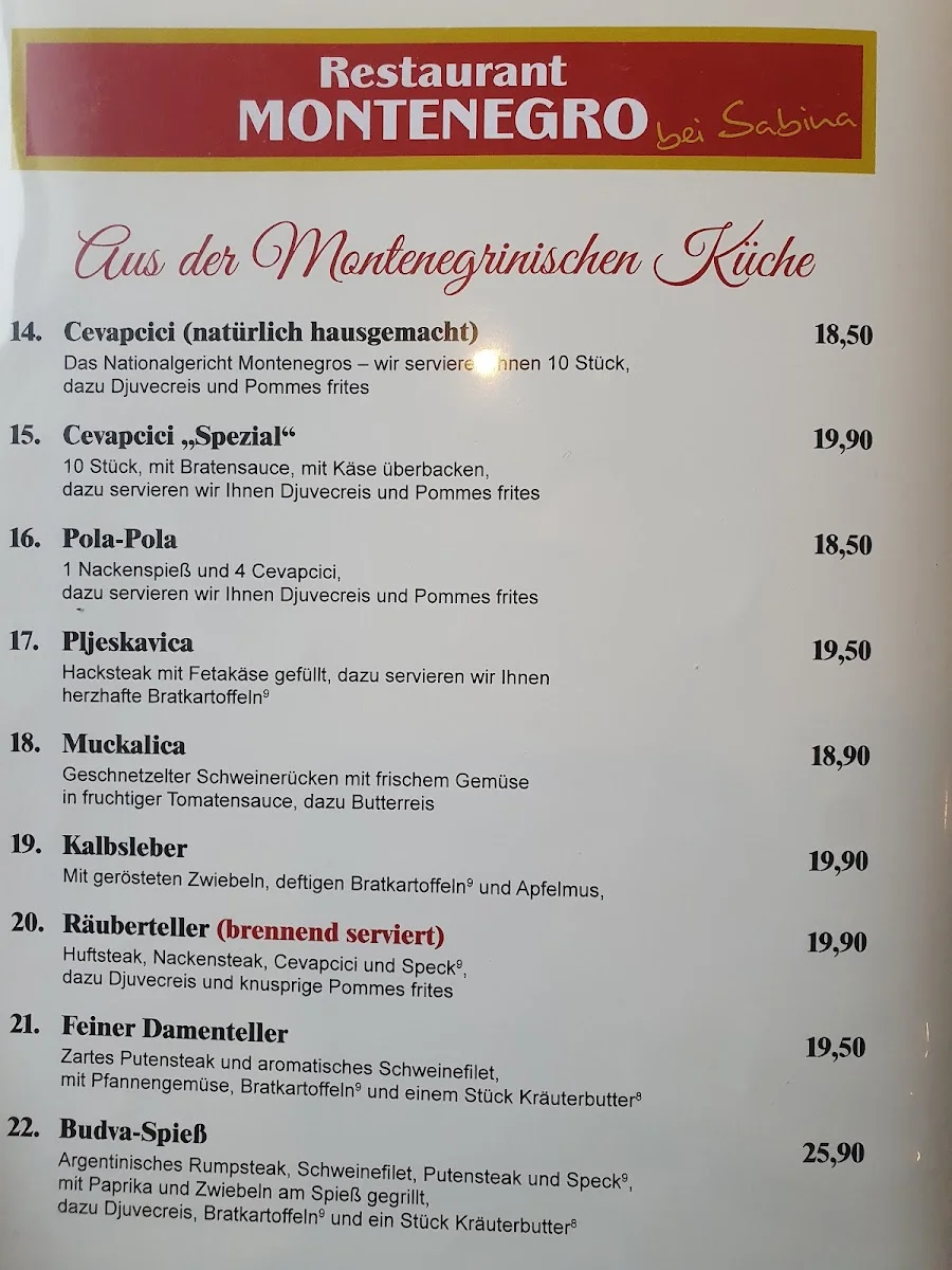 Montenegro bei Sabina – Speisekarte in Bönningstedt, Schleswig-Holstein
