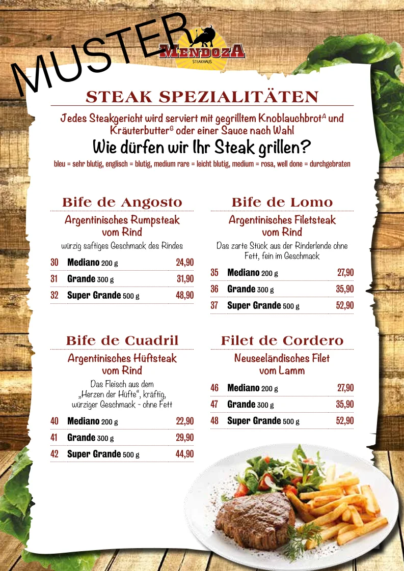 Mendoza Steakhaus & Internationale Küche – Speisekarte in Magdeburg, Sachsen-Anhalt