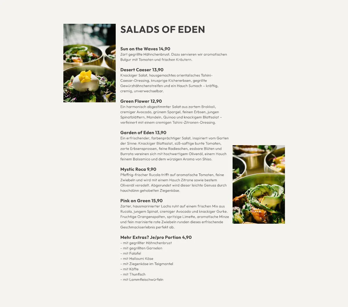 Of Eden – Speisekarte in Berlin