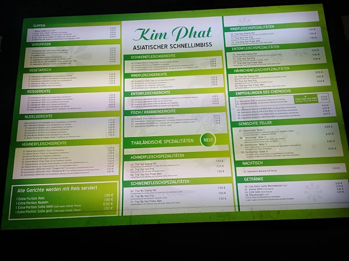 Kim Phat Imbiss - Asiatische Spezialitäten – Speisekarte in Wetzlar, Hessen