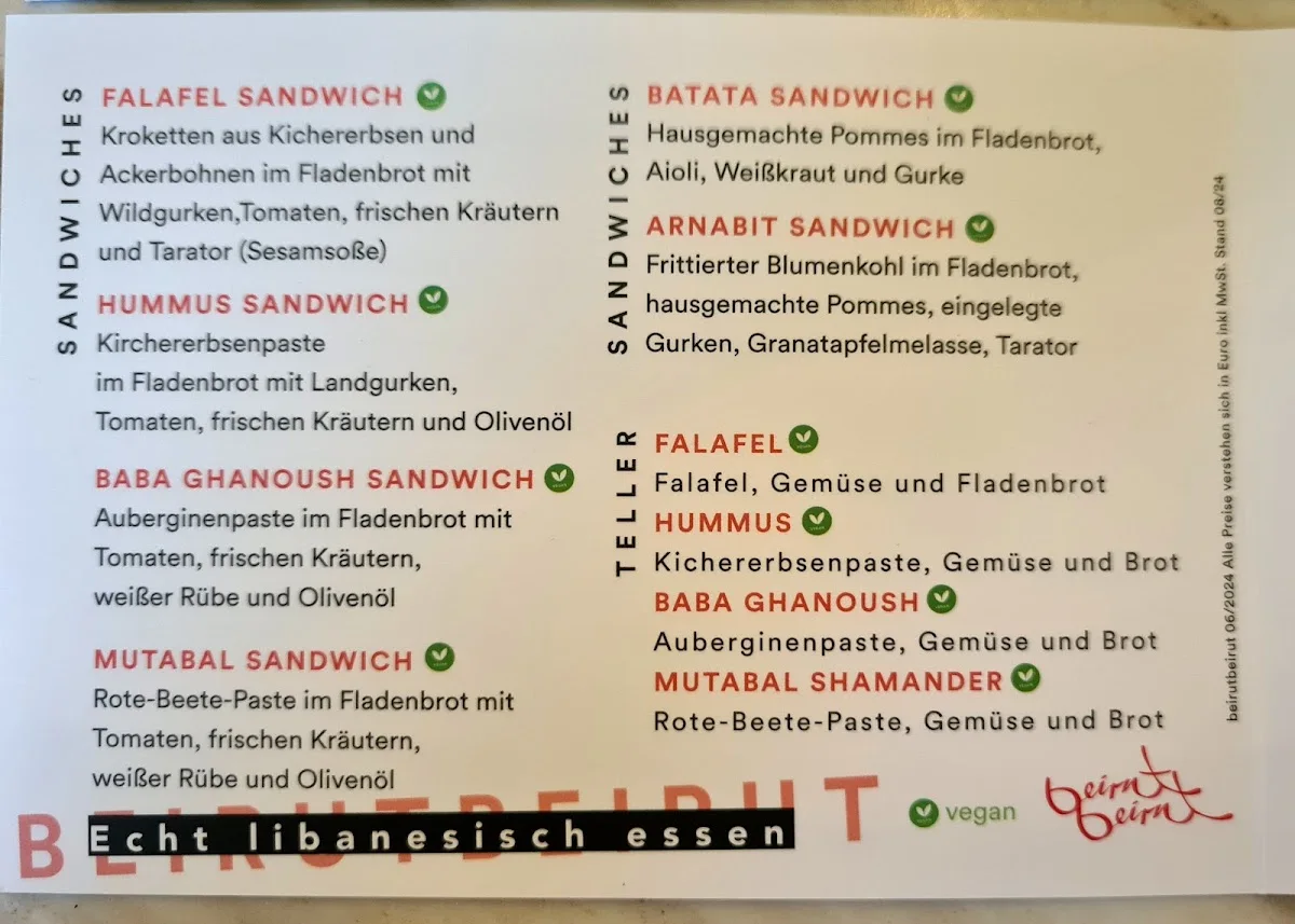 Beirutbeirut – Speisekarte in München, Bayern