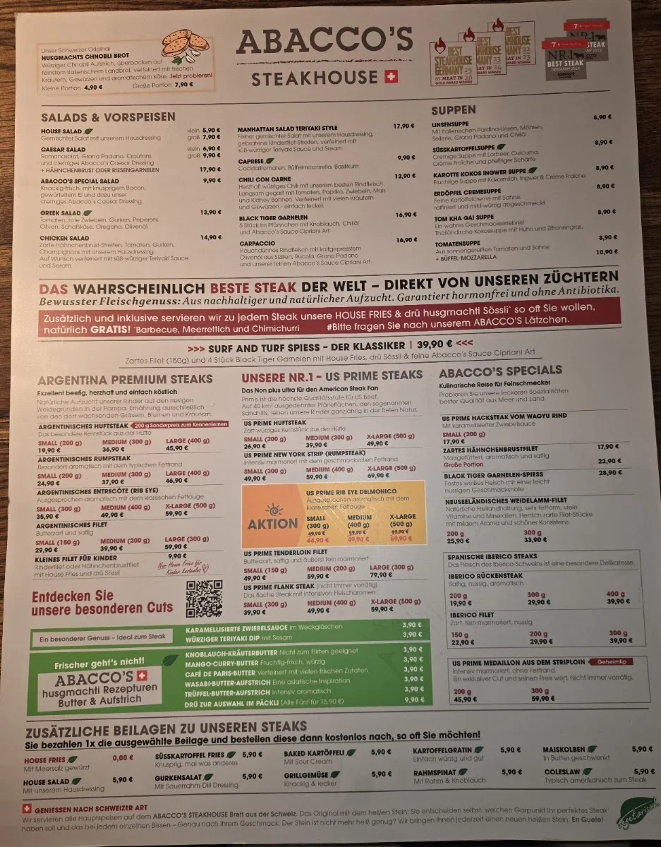 ABACCO'S STEAKHOUSE Stuttgart – Speisekarte in Stuttgart, Baden-Württemberg