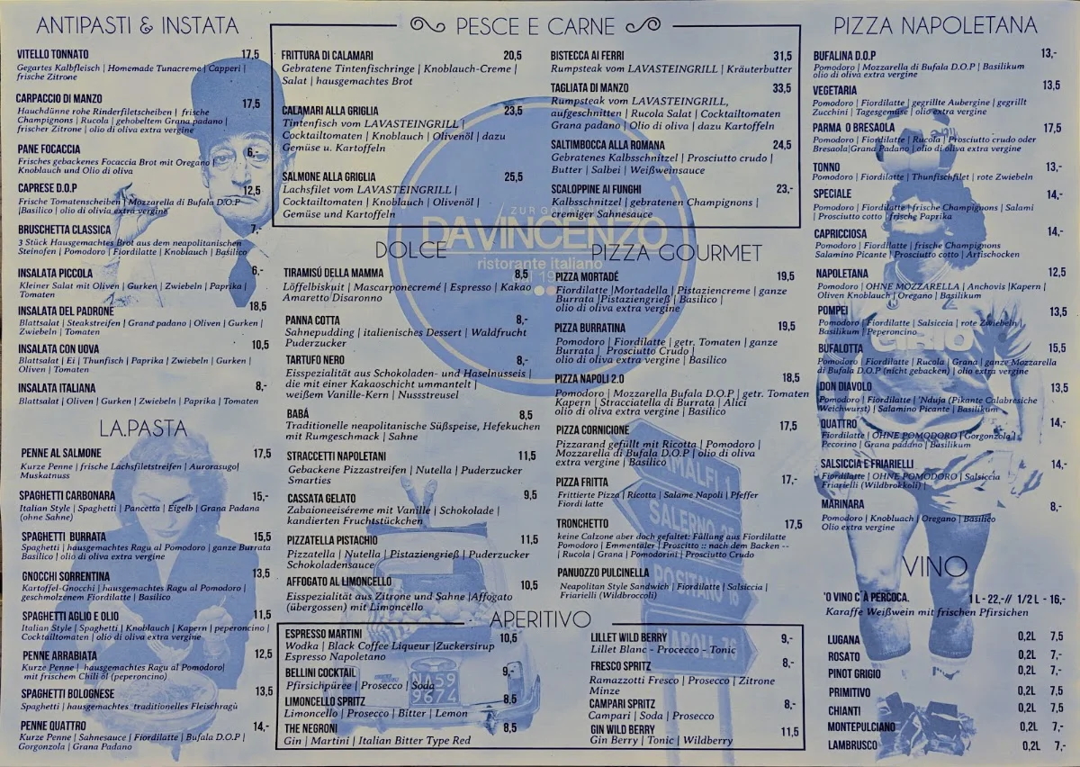 Da Vincenzo Cucina italiana e Pizza Napoletana - Zur goldenen Rose – Speisekarte in Frankfurt am Main, Hessen
