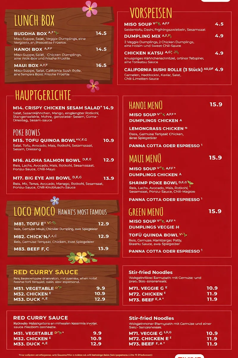 MAUI - Hawasian & Vietnamese Restaurant | München Nymphenburg – Speisekarte in München, Bayern