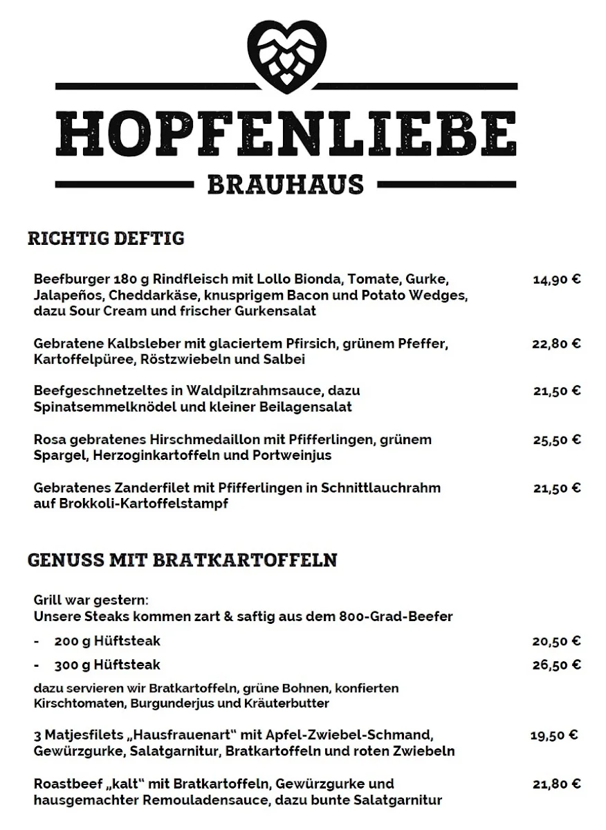 Hopfenliebe Brauhaus – Speisekarte in Norderstedt, Schleswig-Holstein