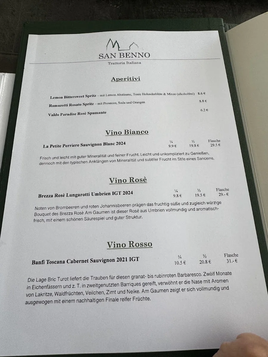 Trattoria San Benno – Speisekarte in München, Bayern