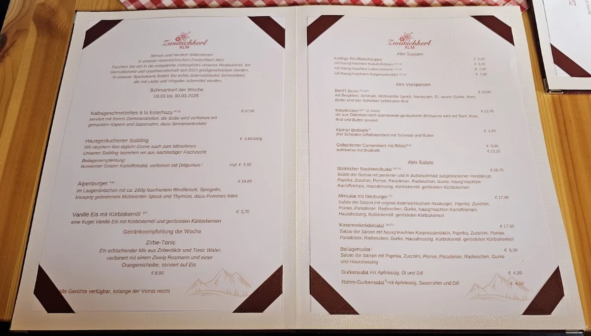 Zwutschkerl Alm, original östereichische Schmankerl – Speisekarte in Norderstedt, Schleswig-Holstein
