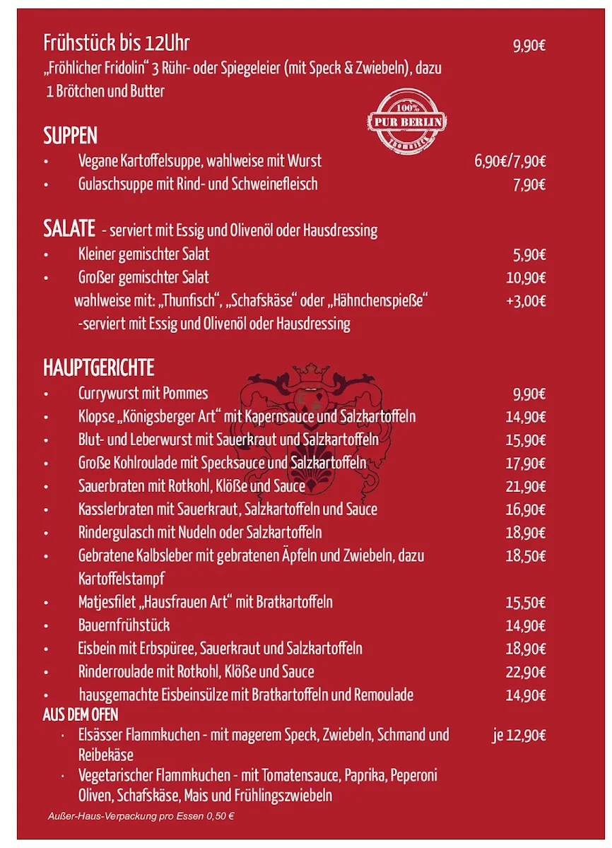 Thomas-Eck Berlin – Speisekarte in Berlin