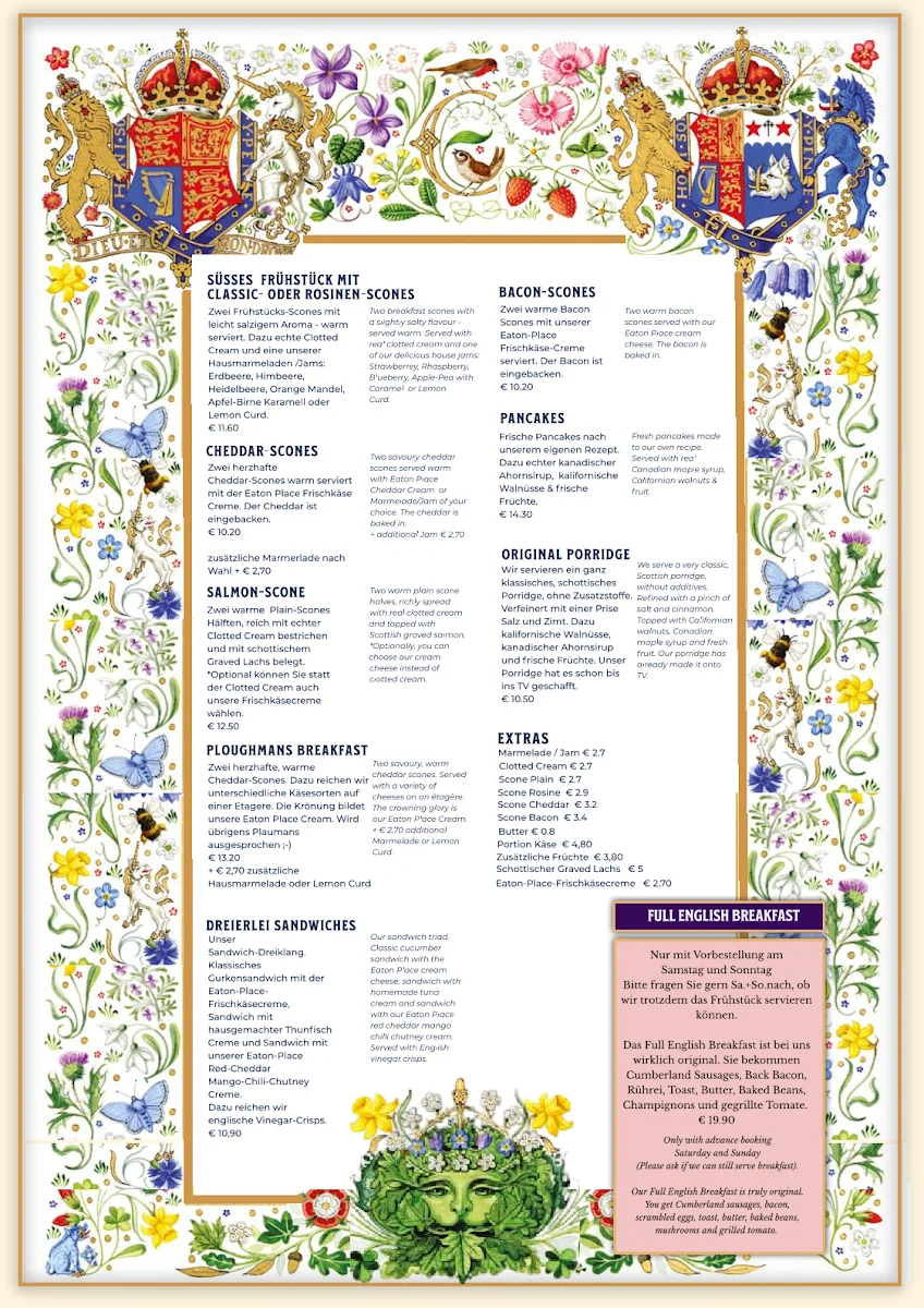 Eaton Place Café und Tearoom – Speisekarte in Hamburg