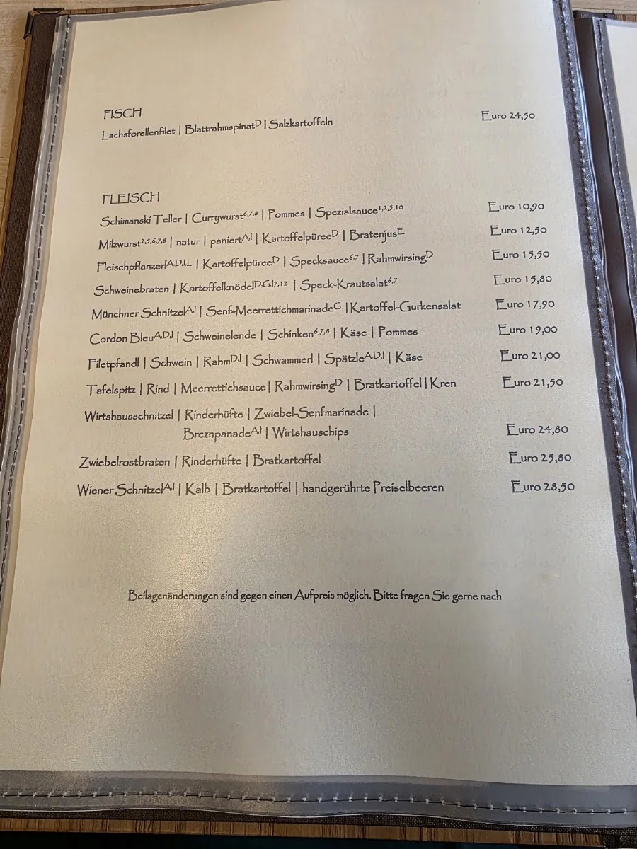 Wirtshaus in Sendling – Speisekarte in München, Bayern