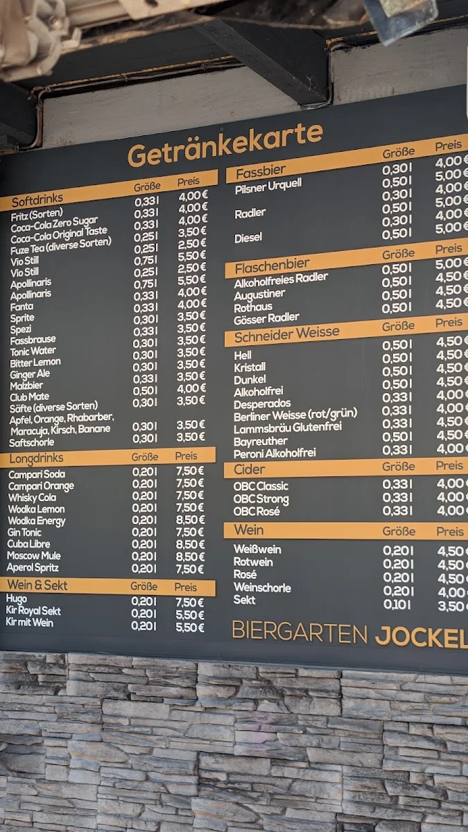 Biergarten Jockel – Speisekarte in Berlin