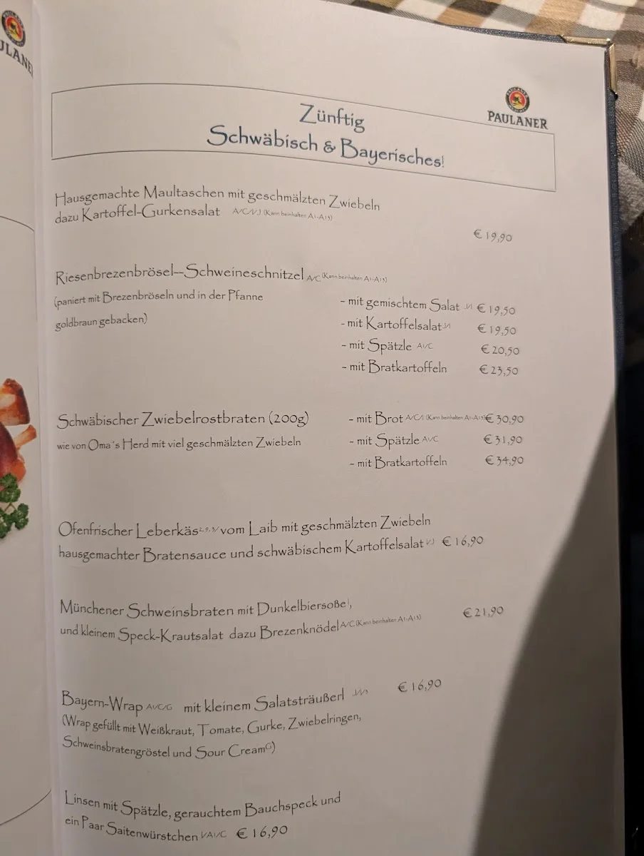 Paulaner am Kirchplatz – Speisekarte in Leinfelden-Echterdingen, Baden-Württemberg