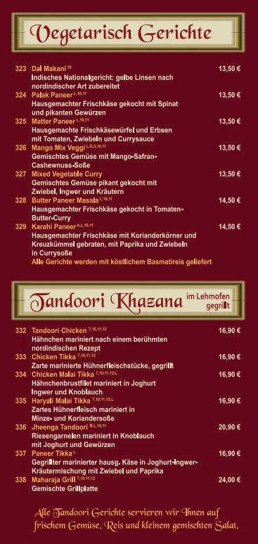 Maharaja Indisches Restaurant – Speisekarte in Augsburg, Bayern