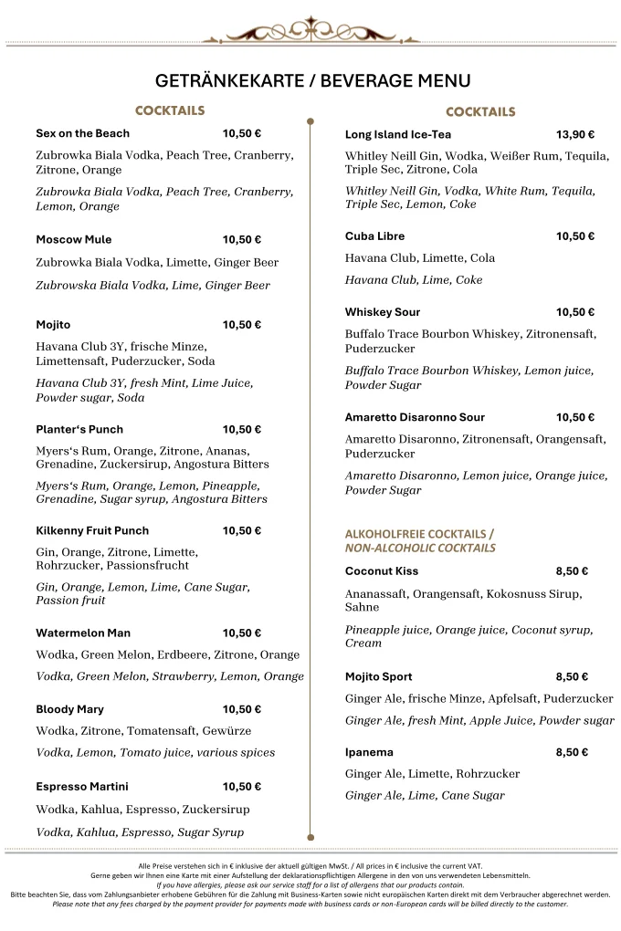 Kilkenny Irish Pub – Speisekarte in Berlin