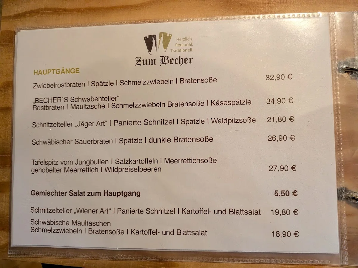 Zum Becher | Restaurant & Biergarten – Speisekarte in Stuttgart, Baden-Württemberg