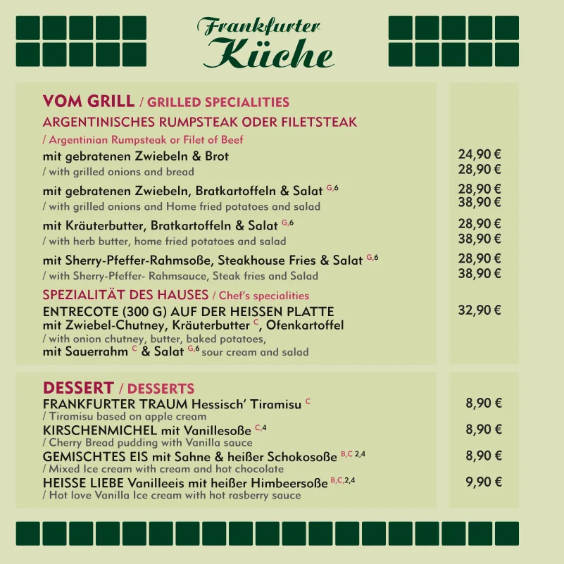 Frankfurter Küche – Speisekarte in Frankfurt am Main, Hessen