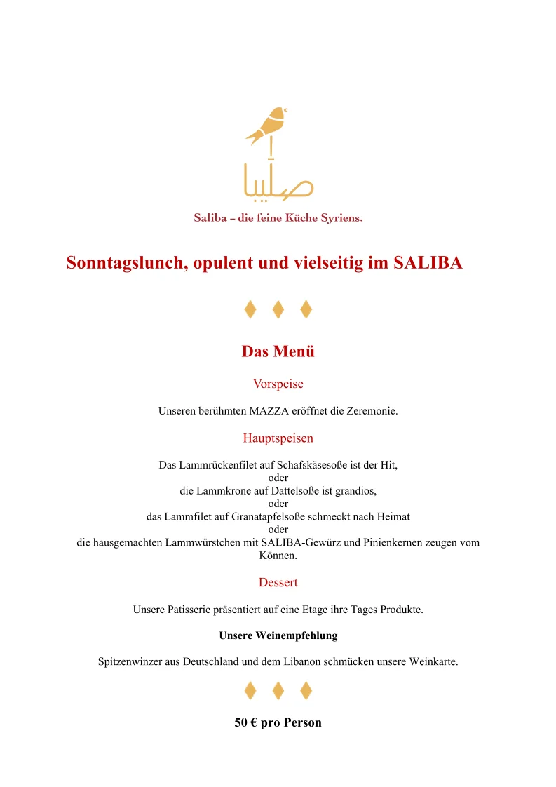 Saliba Alsterarkaden – Speisekarte in Hamburg
