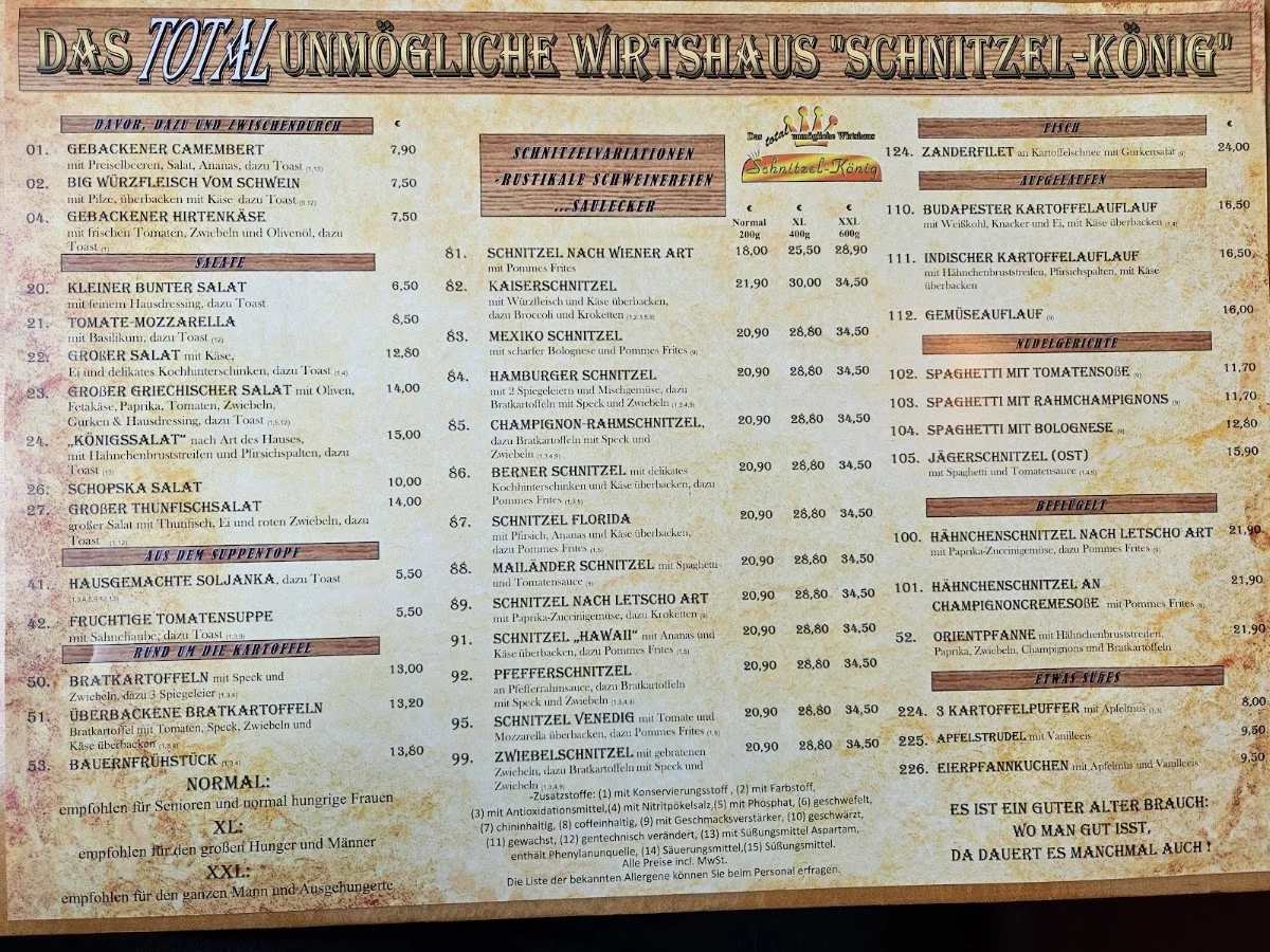 Schnitzelkönig – Speisekarte in Berlin