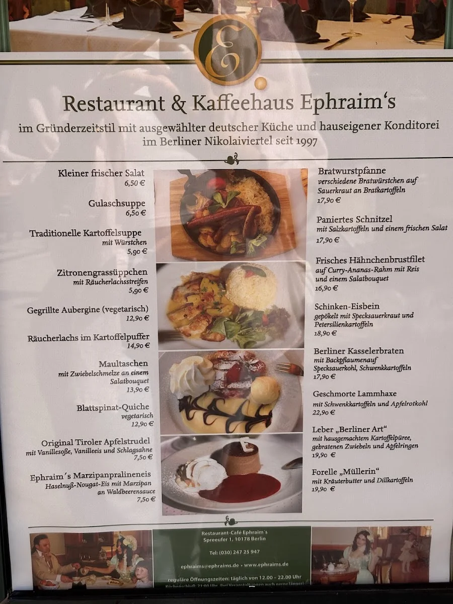 Restaurant & Cafe Ephraims – Speisekarte in Berlin