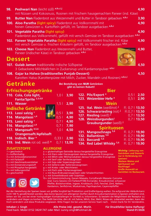 Prince of India – Speisekarte in Stuttgart, Baden-Württemberg