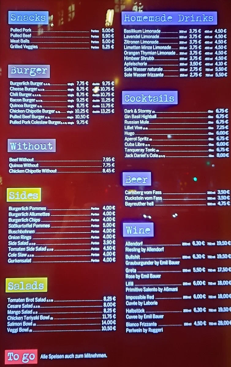 Burgerlich Speersort – Speisekarte in Hamburg