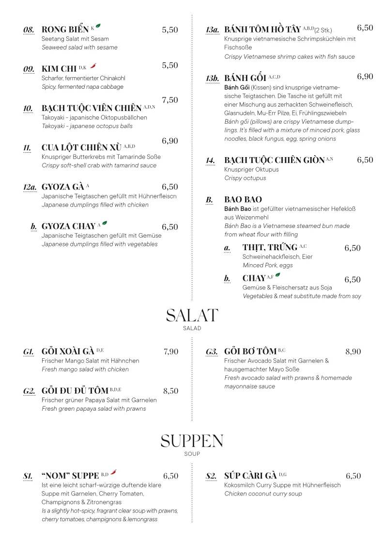 Nom Vietnamesisches Restaurant – Speisekarte in Hamburg