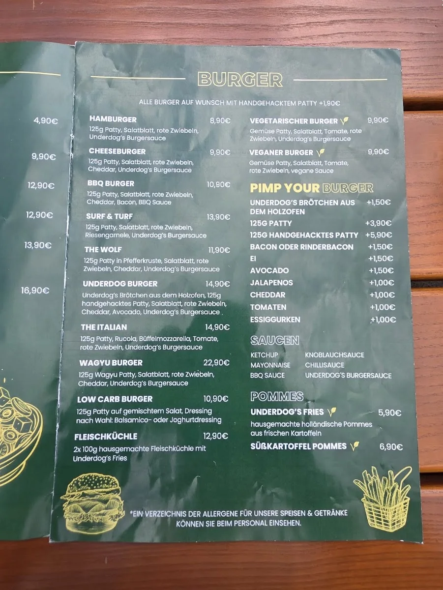 Underdog Burger – Speisekarte in Stuttgart, Baden-Württemberg