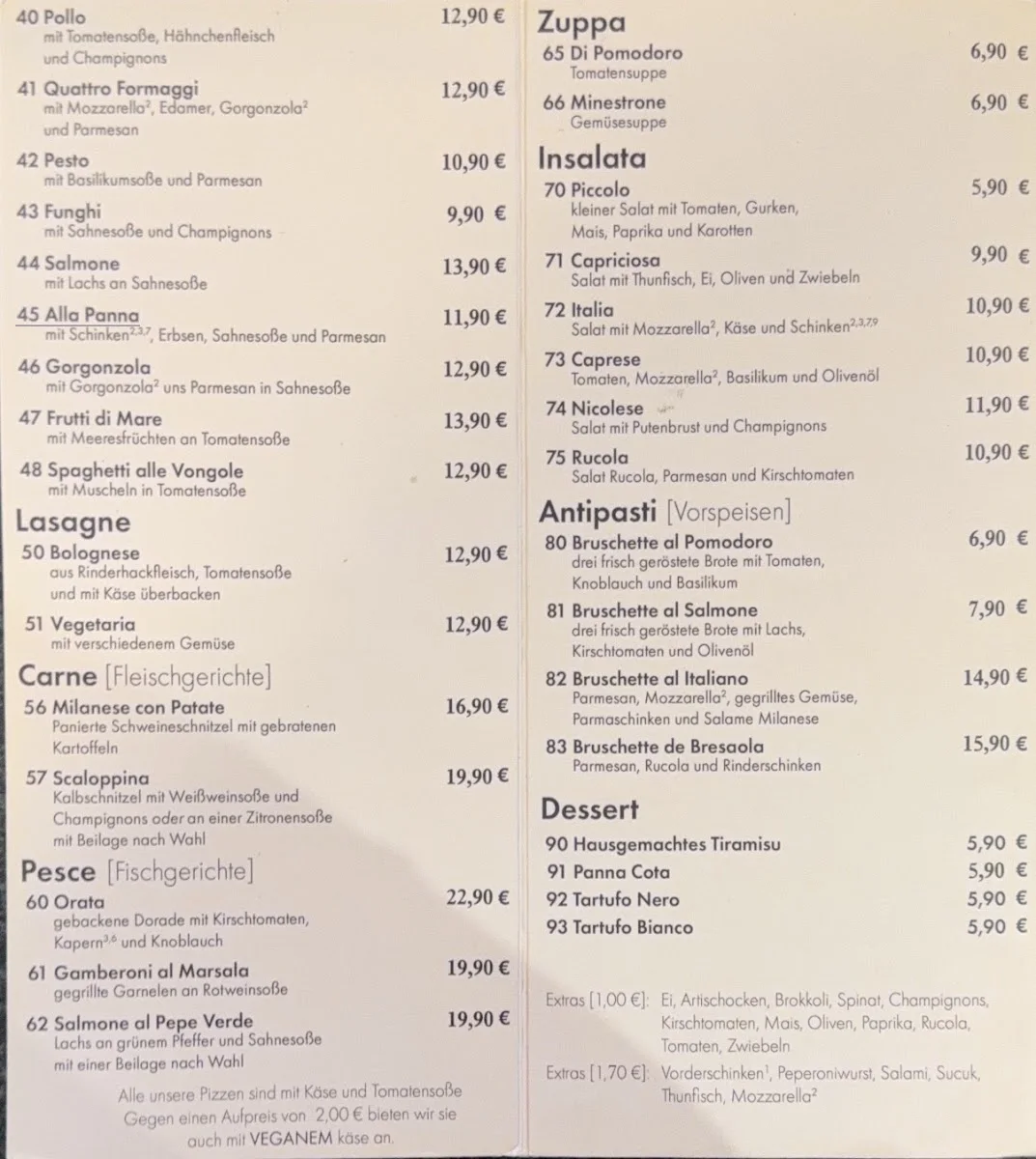 Engel Pizza und Pasta aus dem Holzofen – Speisekarte in Frankfurt am Main, Hessen