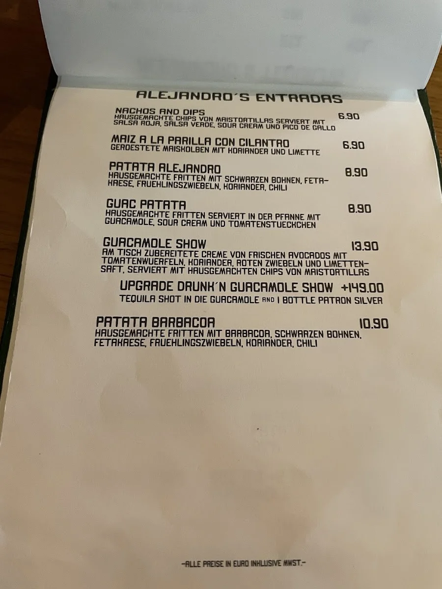 ALEJANDRO’S mexican kitchen & bar – Speisekarte in Frankfurt am Main, Hessen
