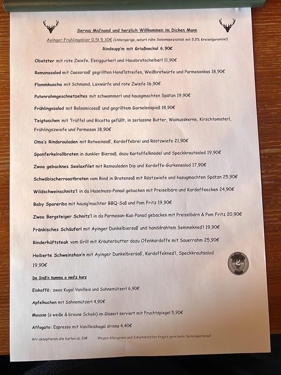 Kleines Brauhaus Dicker Mann – Speisekarte in München, Bayern