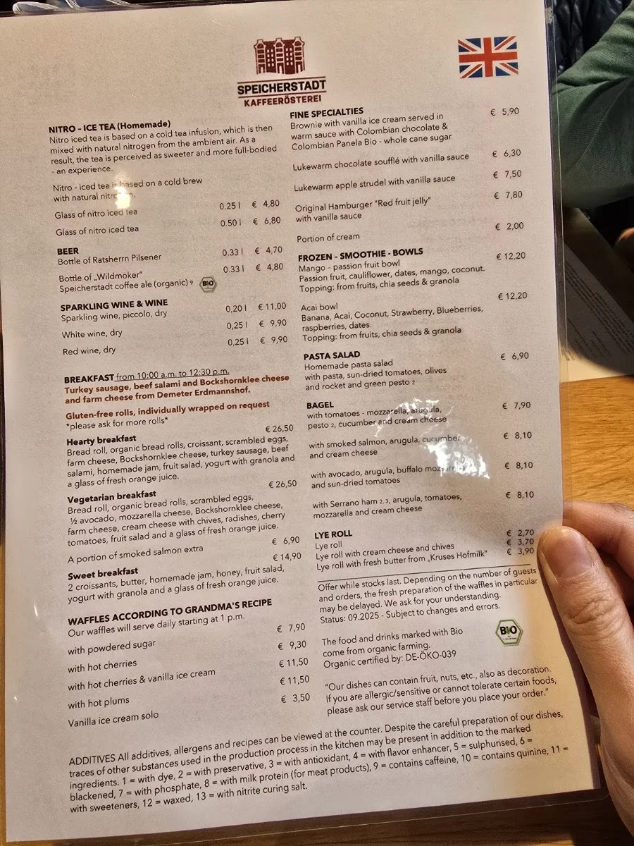 Speicherstadt Kaffeerösterei – Speisekarte in Hamburg