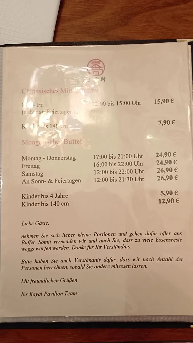 China Restaurant Royal Pavillon – Speisekarte in Schönefeld, Brandenburg