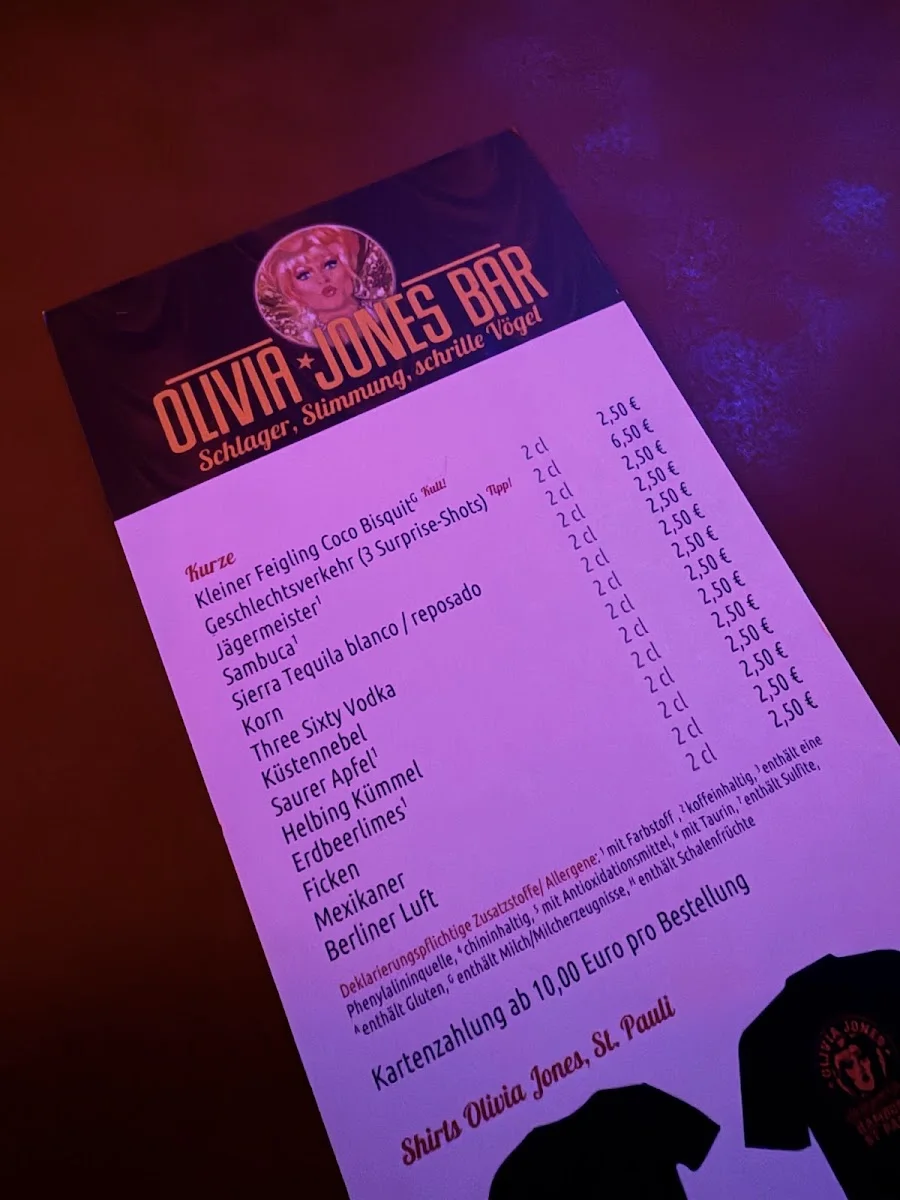 Olivia Jones Bar – Speisekarte in Hamburg