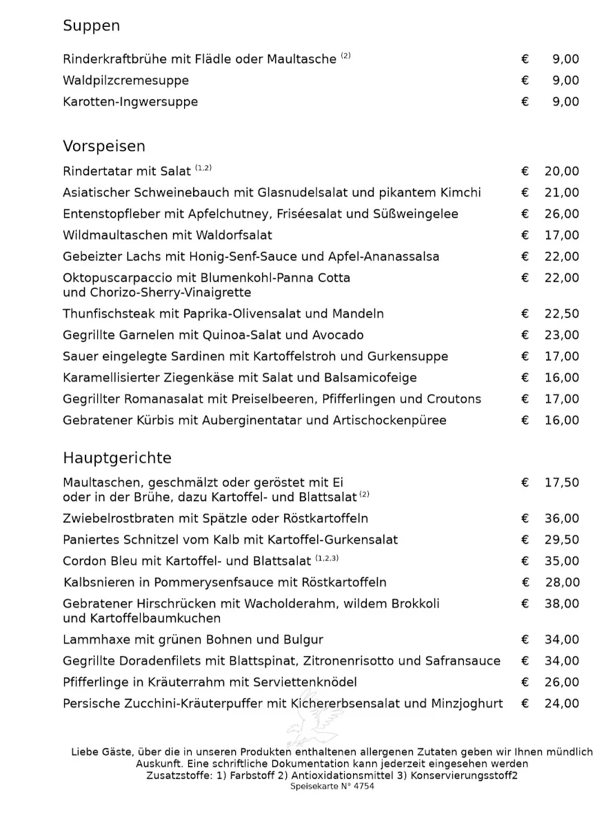 Goldener Adler – Speisekarte in Stuttgart Stuttgart-Süd, Baden-Württemberg