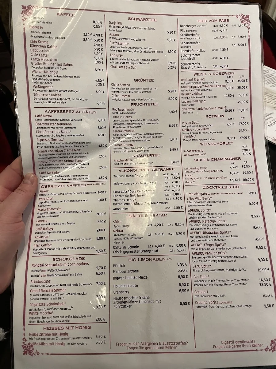 Roncalli Grand Café – Speisekarte in Hamburg