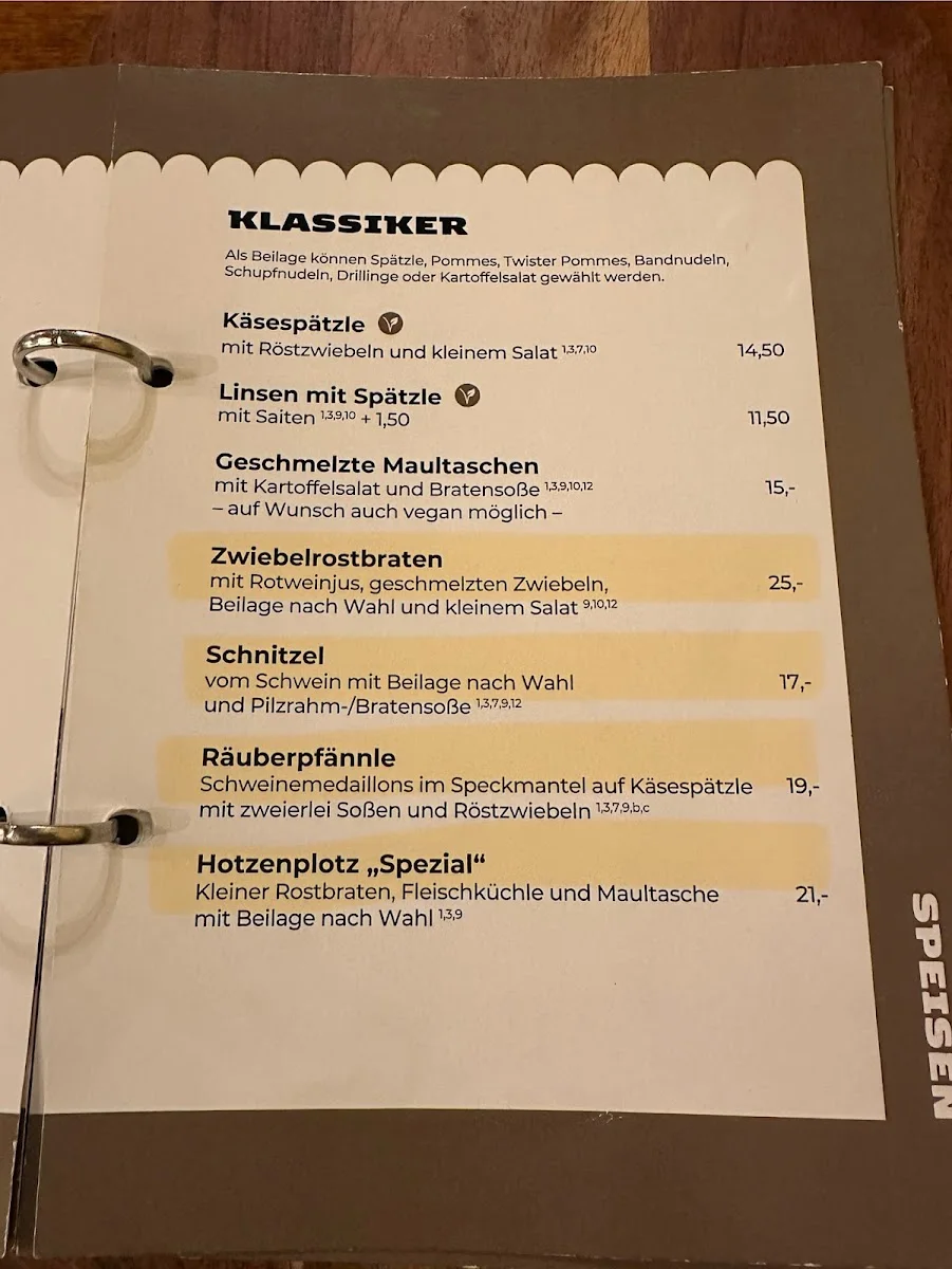 Wirtshaus zum Hotzenplotz – Speisekarte in Stuttgart, Baden-Württemberg