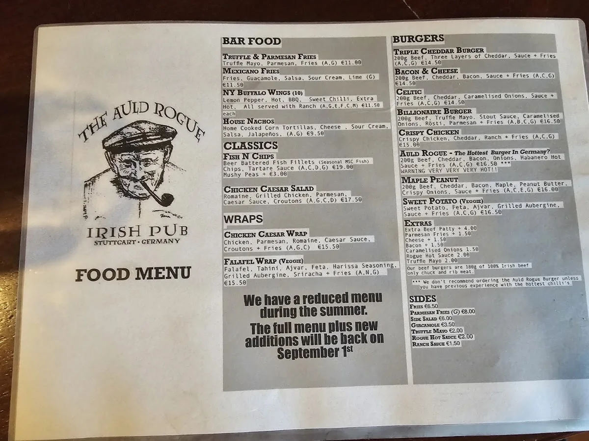 The Auld Rogue Irish Pub – Speisekarte in Stuttgart, Baden-Württemberg