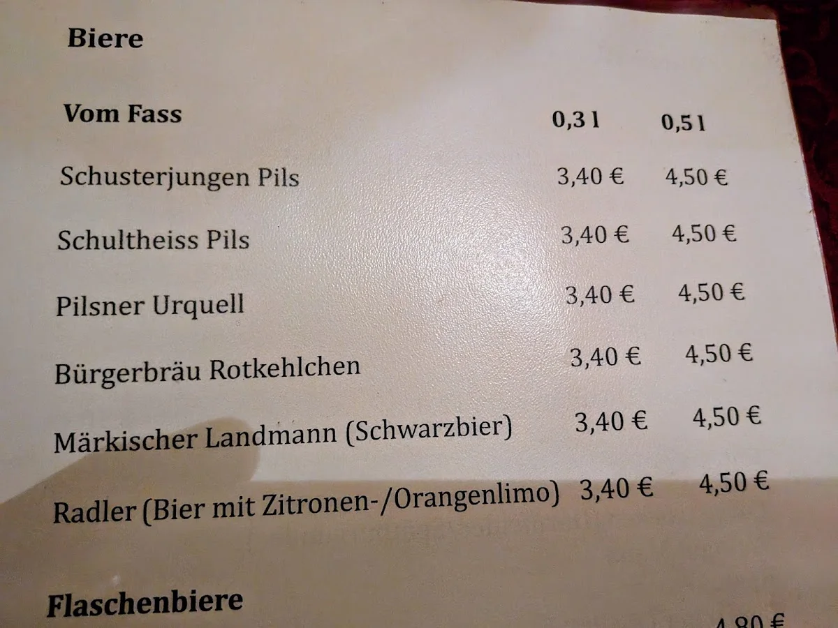 Zum Schusterjungen – Speisekarte in Berlin