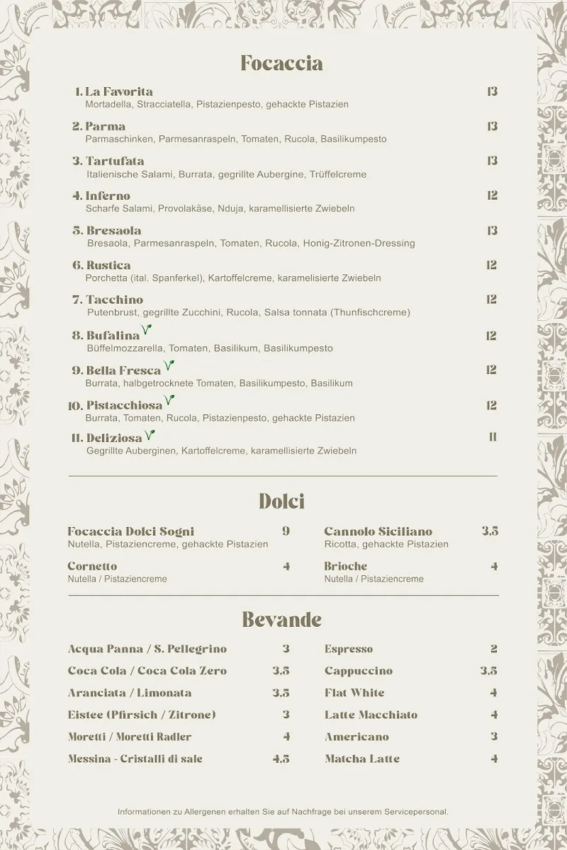 La Focaccia – Speisekarte in Wolfsburg, Niedersachsen