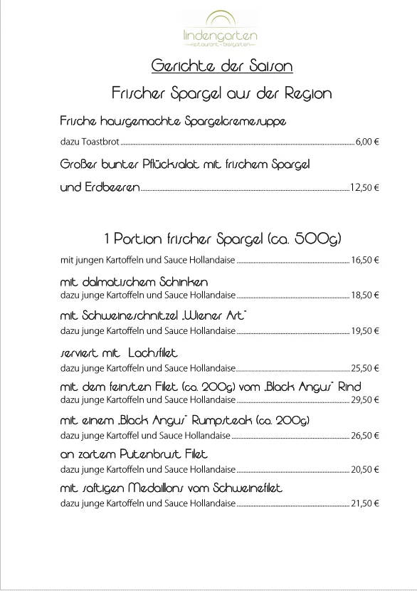 Lindengarten – Speisekarte in Gelsenkirchen, Nordrhein-Westfalen