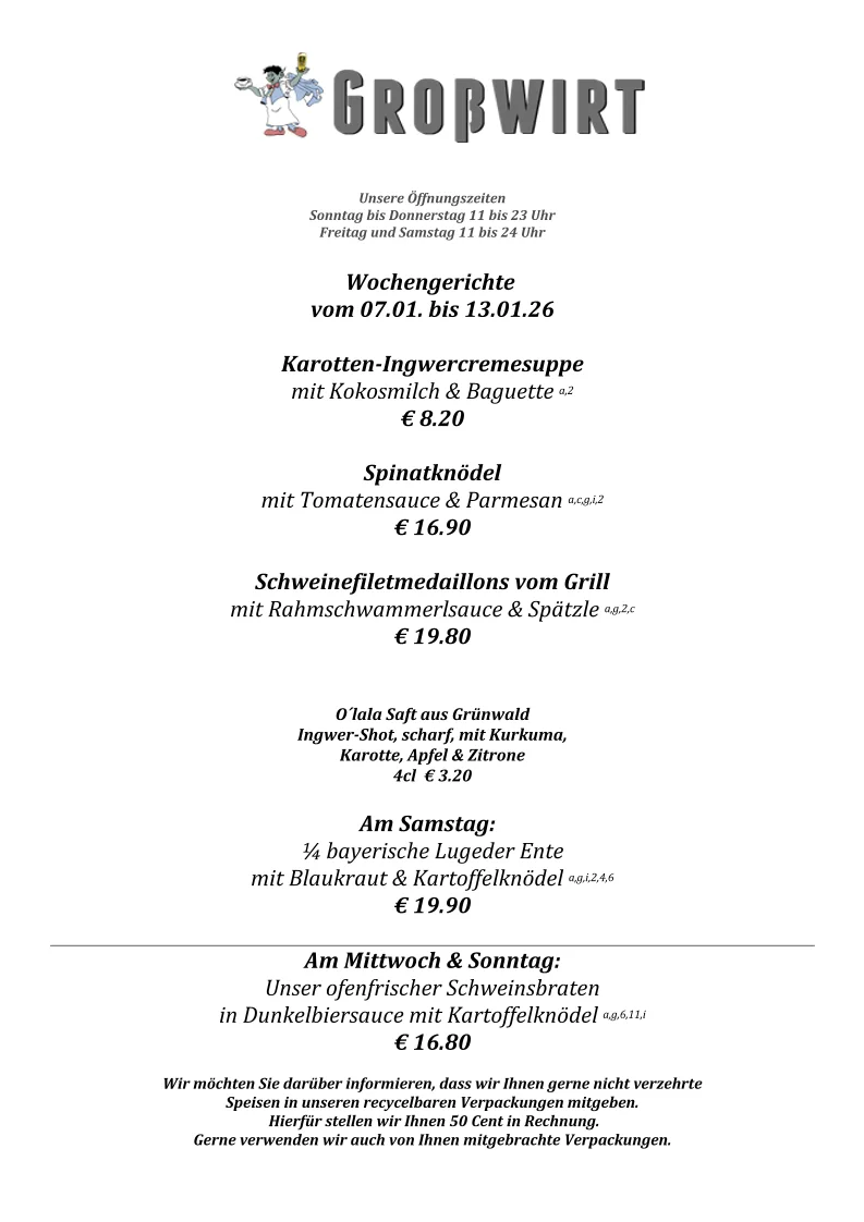 Großwirt – Speisekarte in München, Bayern