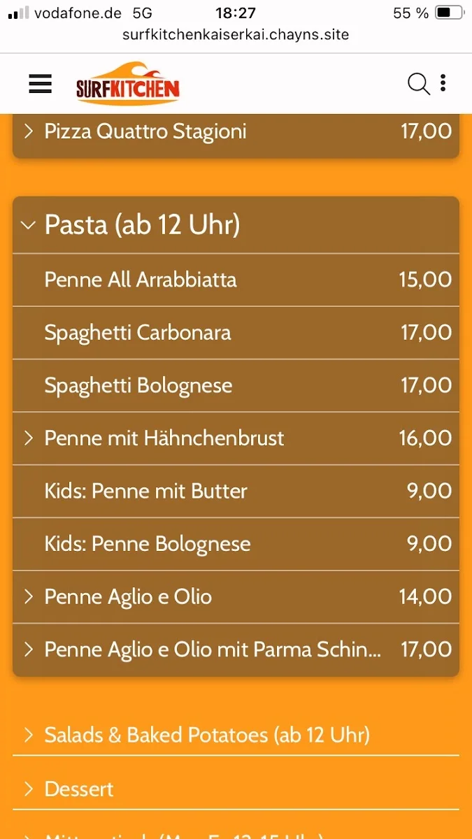 Surfkitchen – Speisekarte in Hamburg