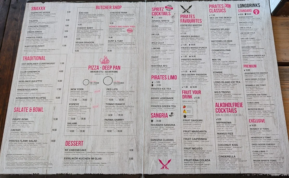 Pirates Berlin – Speisekarte in Berlin
