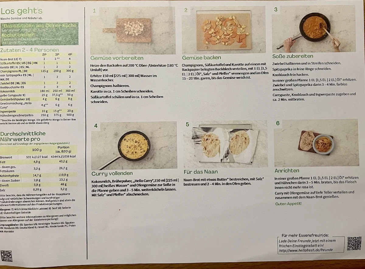 HelloFresh – Speisekarte in Berlin
