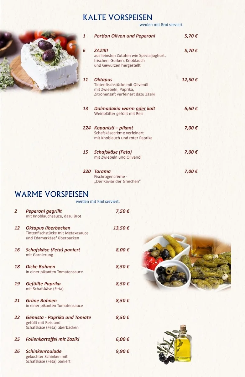 Restaurant Rhodos – Speisekarte in Berlin
